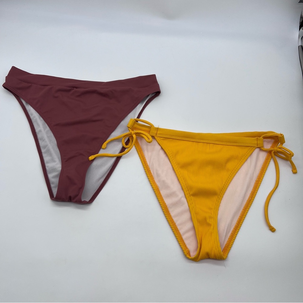 Lot of 2 NWT Urban Outfitters Bikini Bottoms in Brown and Ribbed Yellow-Size L